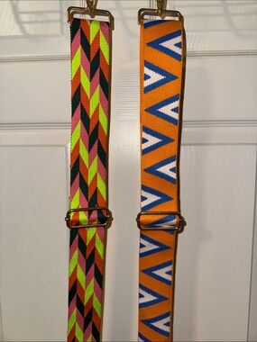 2 Adjustable Purse Straps - Pink/Chartreuse/Orange/Green & Orange/Blue/White